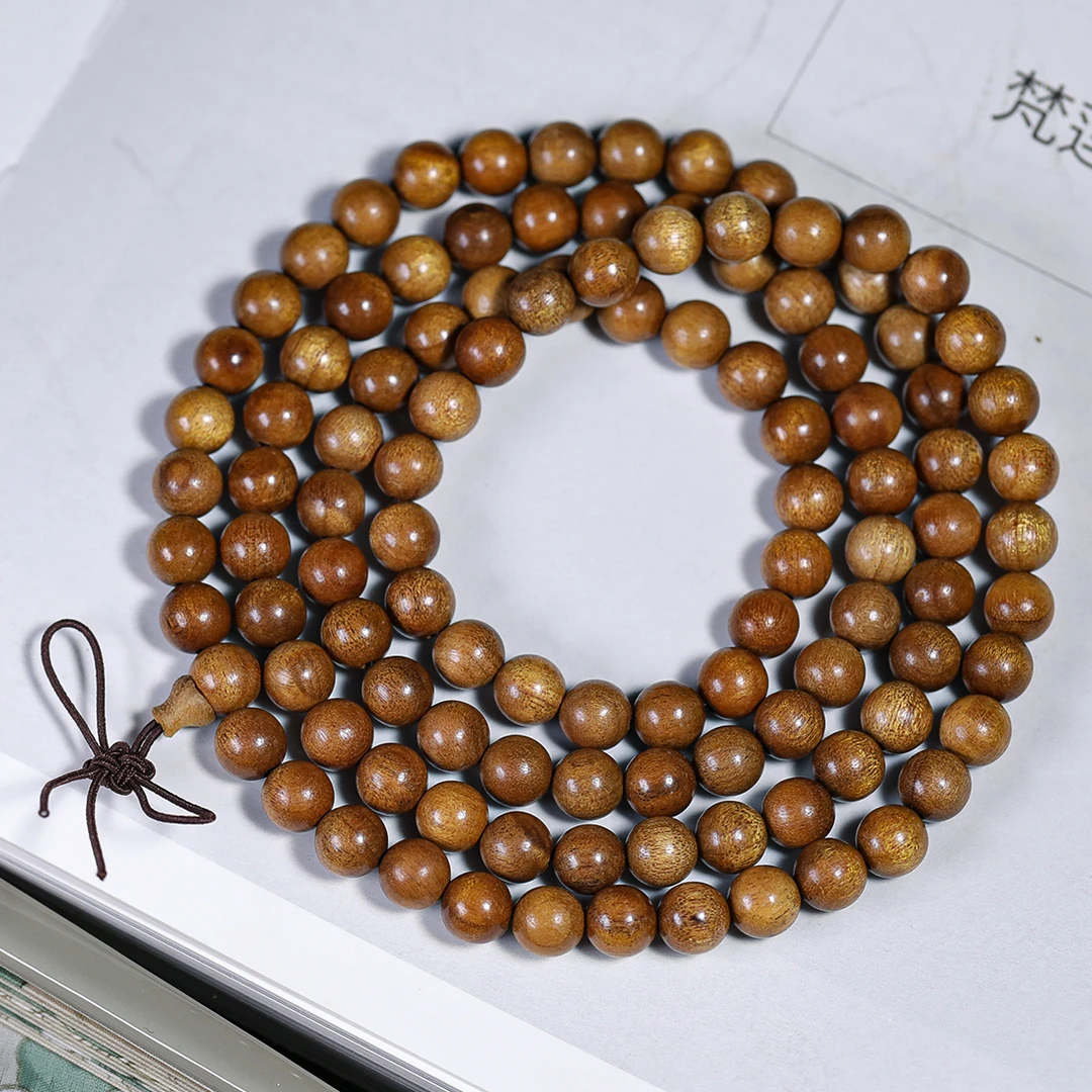 御木咏春·金丝楠木108颗小叶桢楠多圈念珠脖挂男女情侣文玩手串
