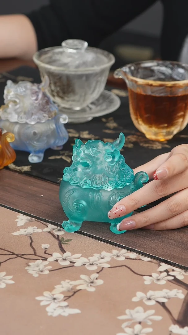 手工艺品琉璃古法琉璃蓝色小号狻猊香炉