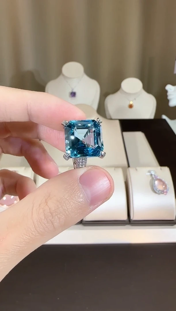 【闪购商品】托帕石戒指银S925镶嵌14mm高级款