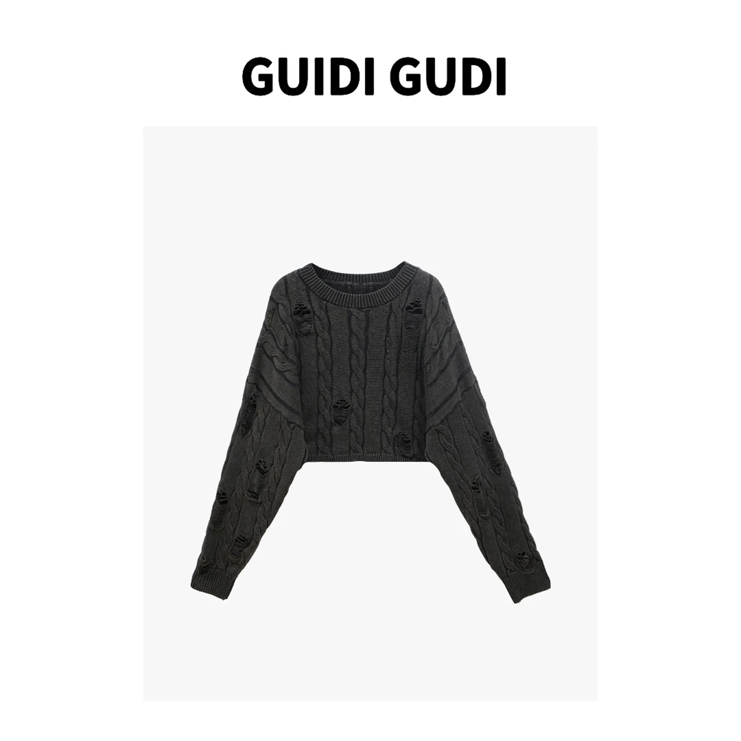 GUIDI GUDI【克系麻花】气质休闲百搭时尚长袖套头毛衣 X9430688H