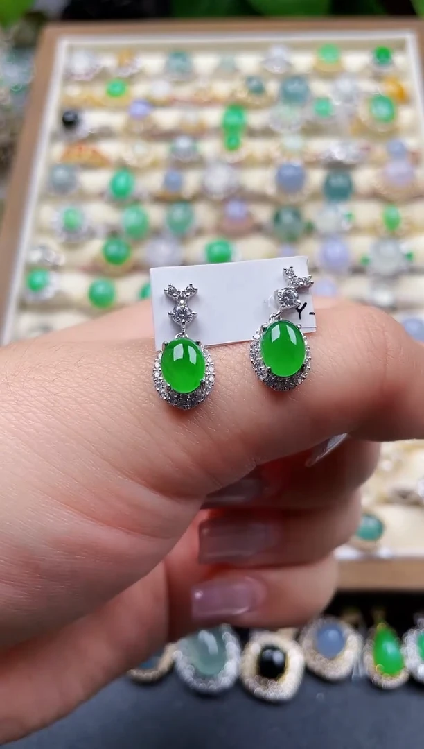 银S925镶嵌翡翠耳饰119