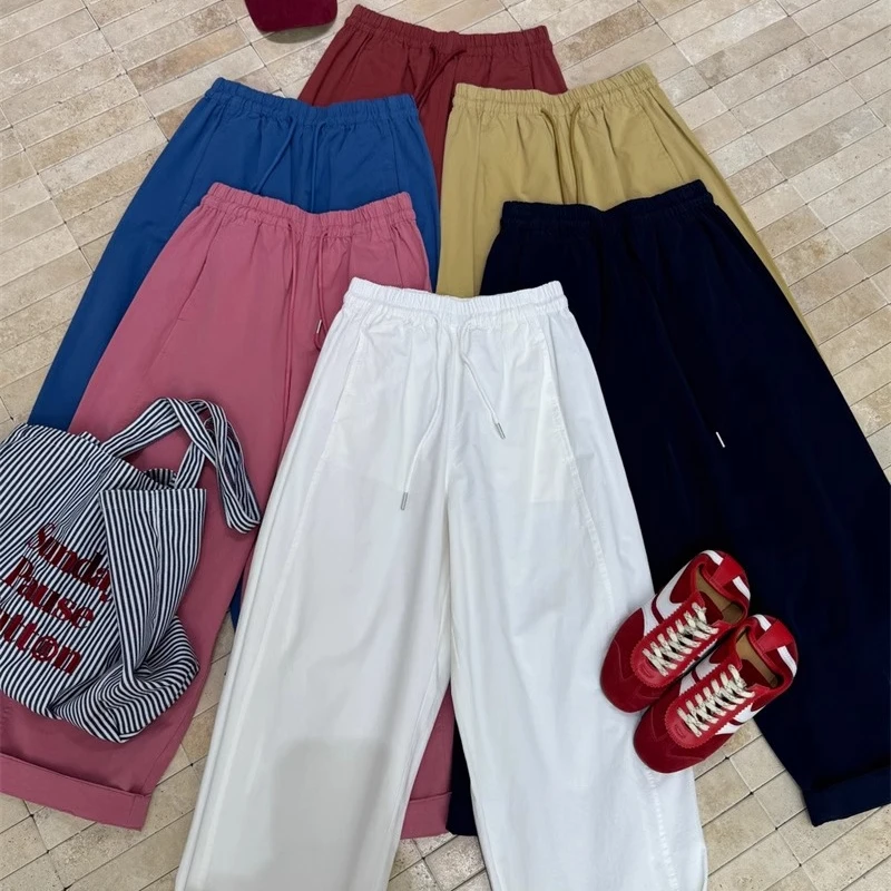 1109春季纯棉新品显瘦棉布休闲裤女弯刀裤彩色多巴胺色系休闲裤