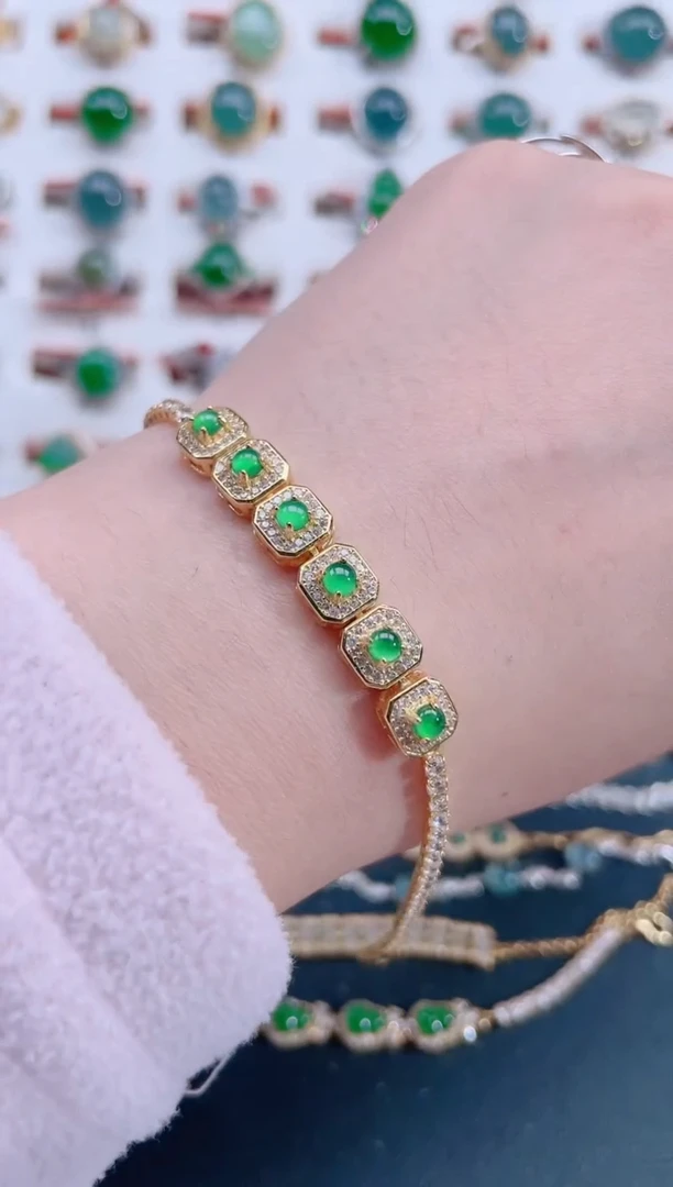 银S925镶嵌手链翡翠天然翡翠