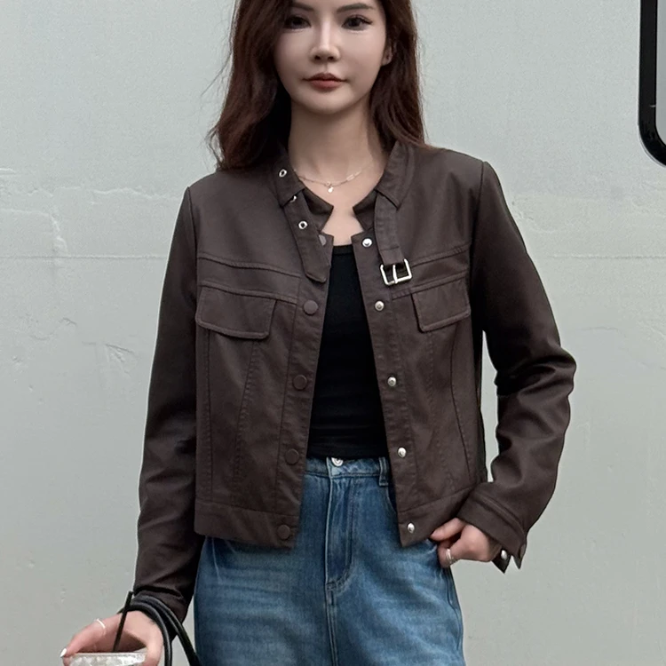 时尚短款皮衣外套女2025年春秋季新款洋气减龄宽松网红皮夹克上衣