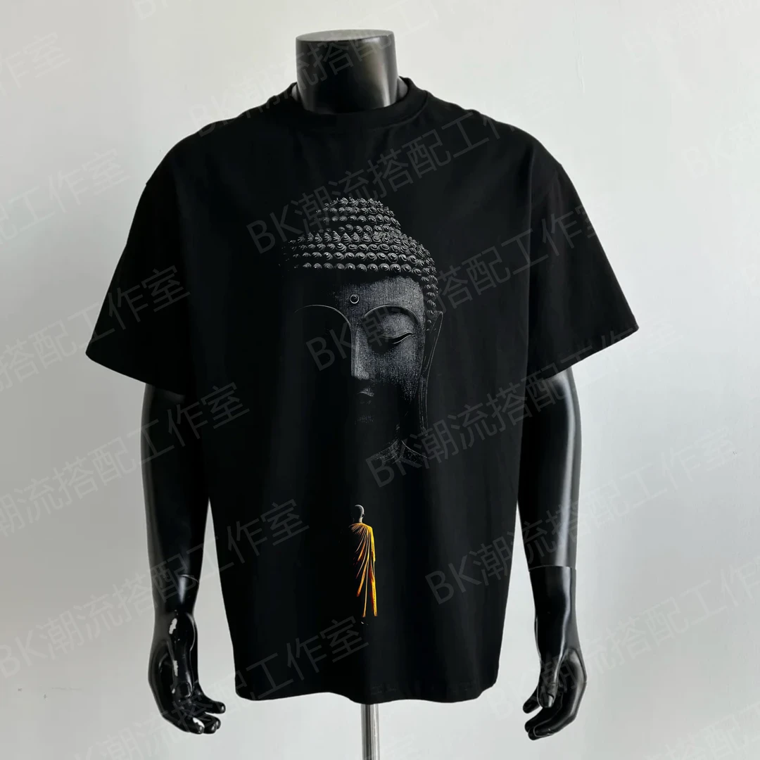 230g美式纯棉重磅T恤中国风古佛透气印花短袖夏季新款圆领半袖T恤