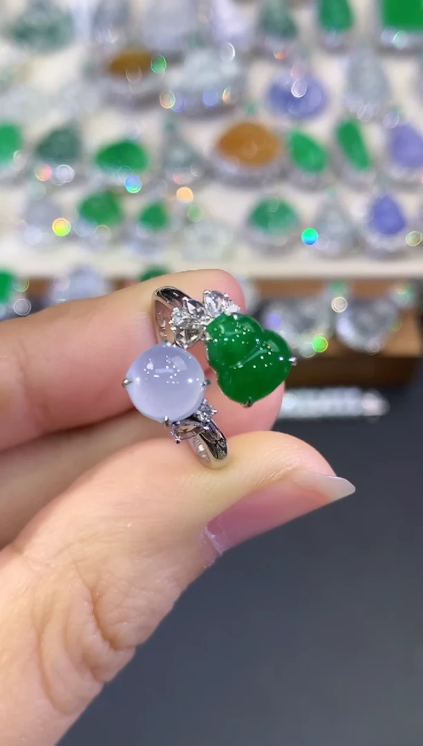 18K金镶嵌戒指翡翠B85 紫货有色差