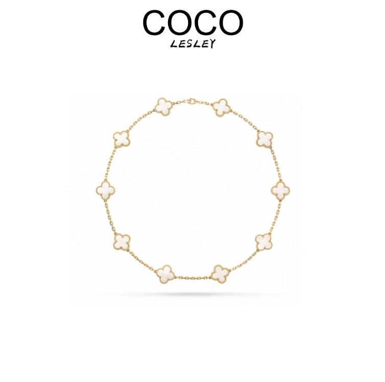 2025年新款十花白色18K镀金项链-1004