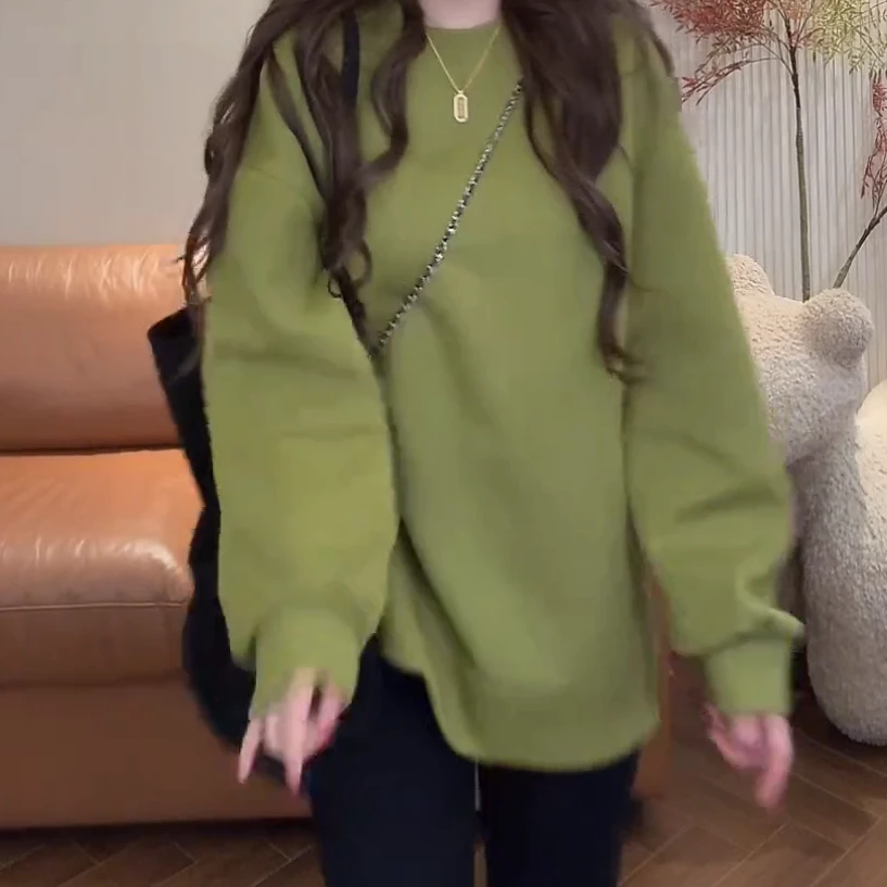 纯色百搭圆领套头宽松长袖打底卫衣C6065