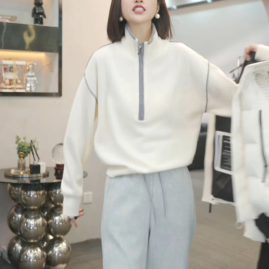 秋冬新款气质立领毛衣时尚休闲韩版半开领针织上衣LK2500865