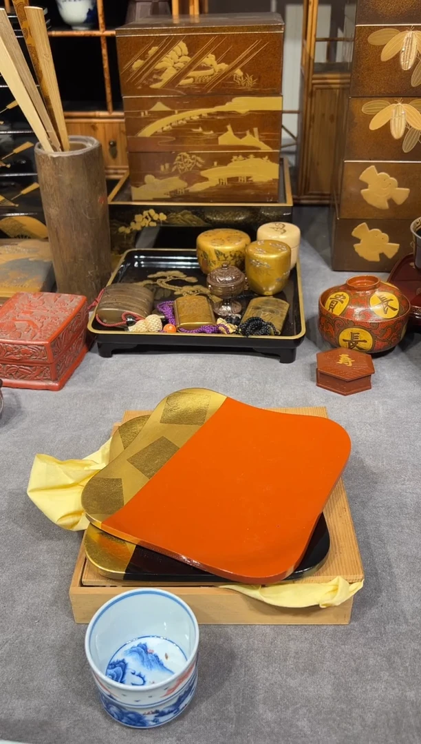 金箔 茶盘两只 大漆漆器大漆漆器