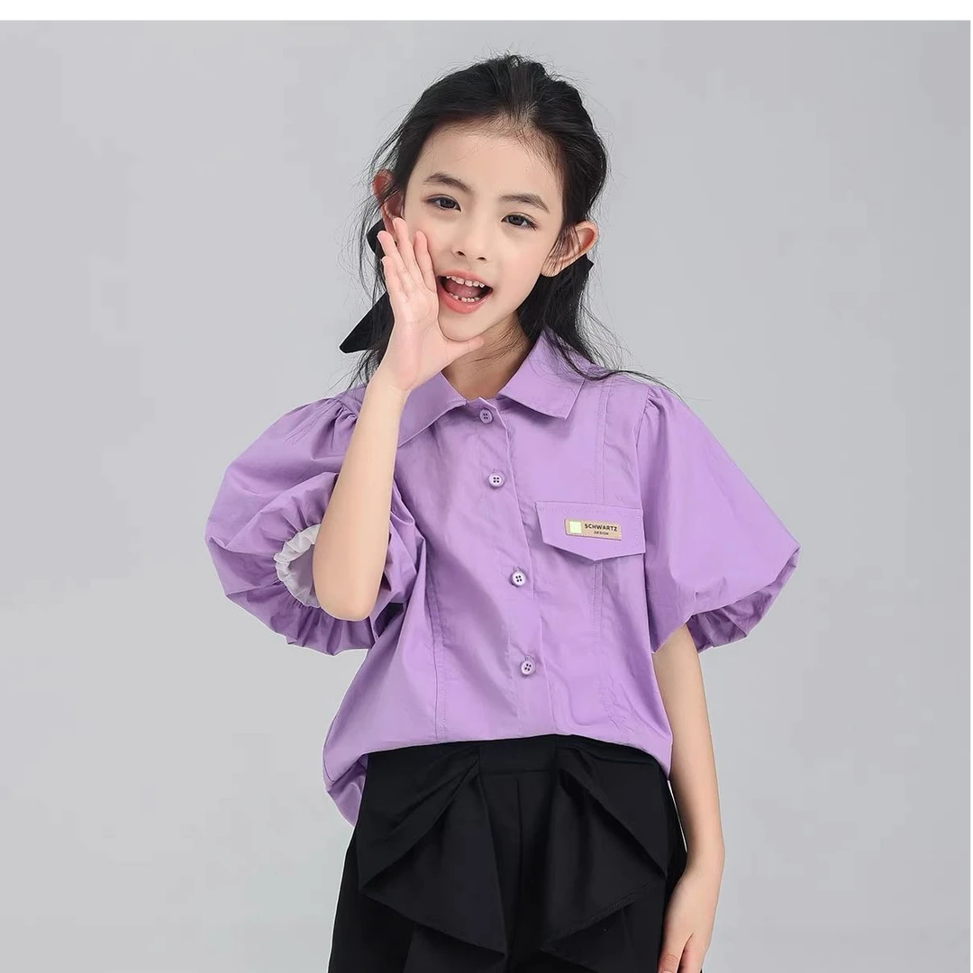 27013高端专享夏款女宝短袖衬衫木槿紫（斯）