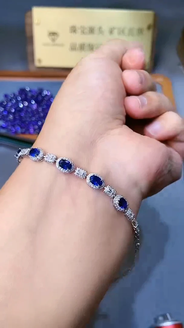 【闪购商品】蓝宝石手链银S925镶嵌354