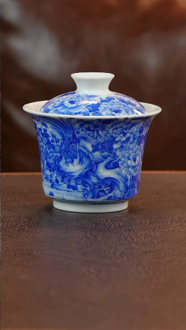 【闪购商品】青山赋花鸟盖碗陶瓷