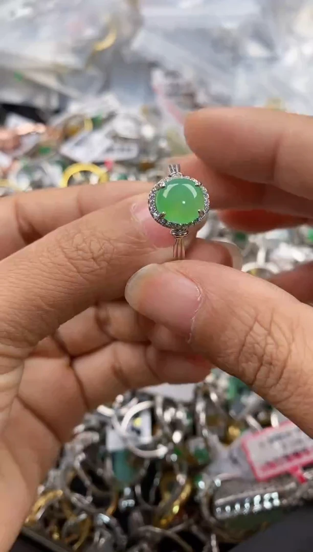 银S925镶嵌戒指翡翠777---2