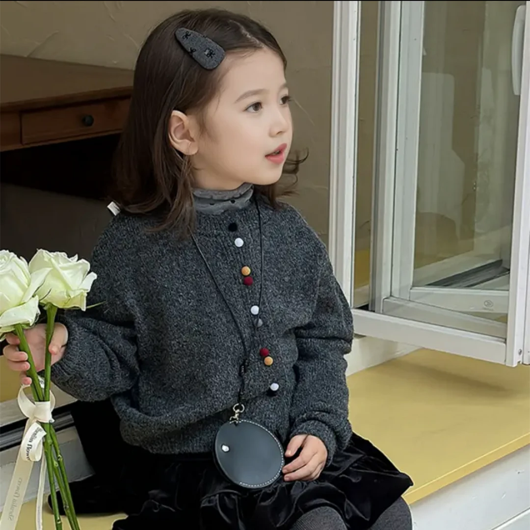 女童韩版设计感彩色扣子针织毛衣开衫外套2025春秋款长袖可爱公主