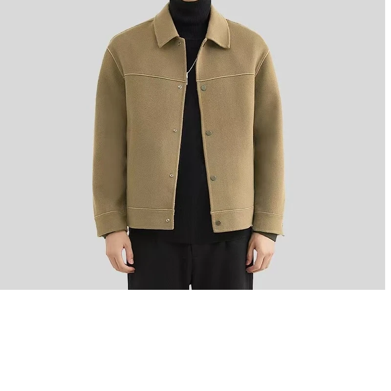 【2-400】新款男士羊绒高端时尚韩系廓形双面呢外套羊毛大衣反季清