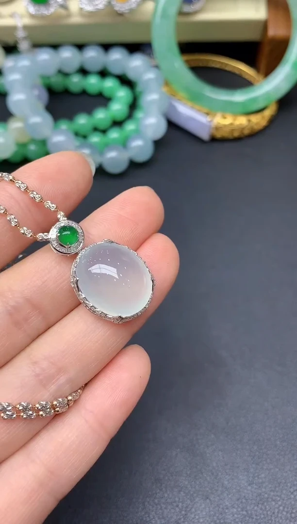 吊坠(不含链)18K金镶嵌翡翠456-雪姐翡翠天天见
