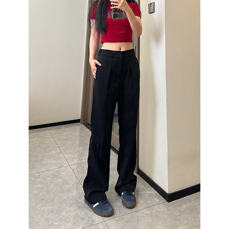 美式黑色高街休闲西裤男款cleanfit穿搭高级感百搭潮流修身微喇裤