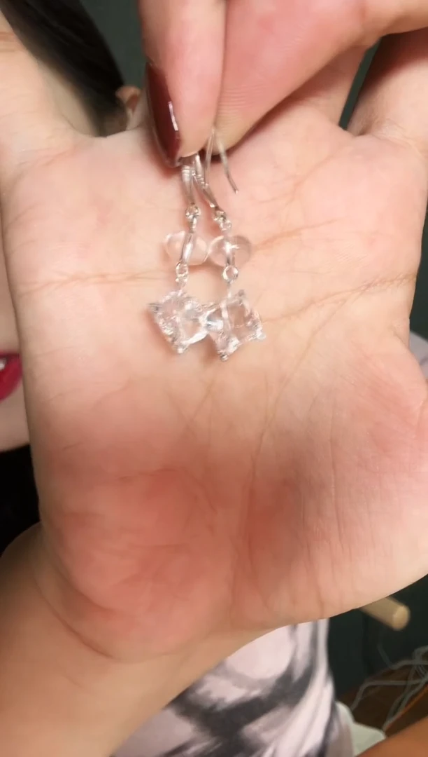 水晶耳饰银S925镶嵌六角星水晶耳钉