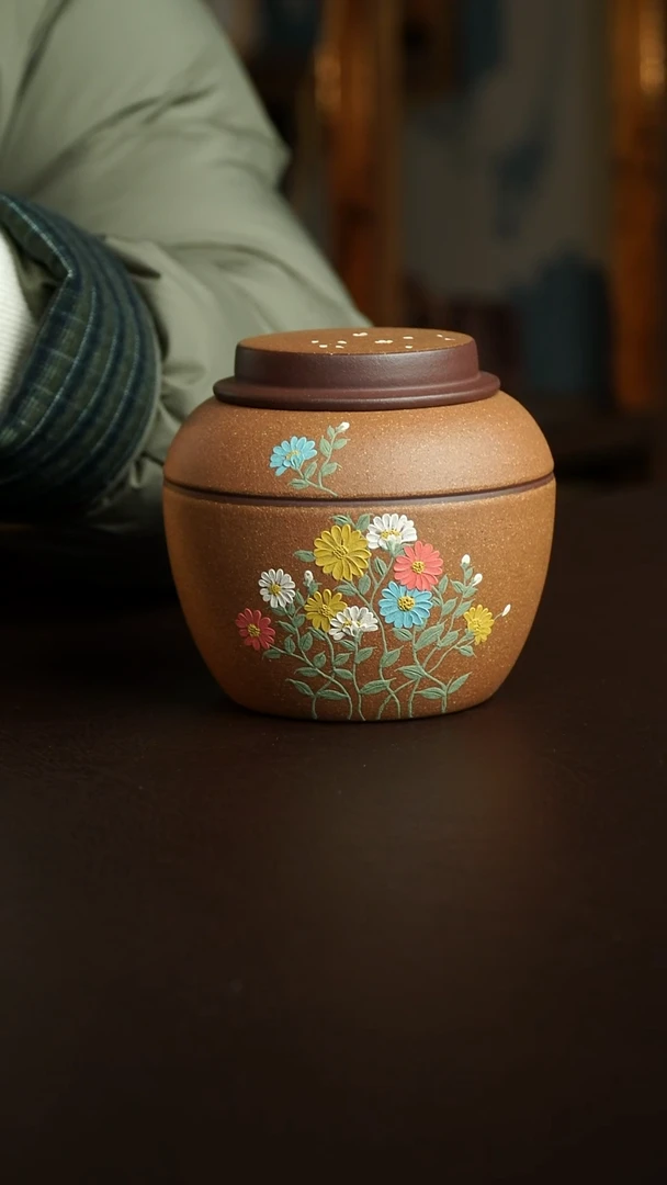 茶杯紫砂29号 小雏菊茶叶罐100克 宜兴紫砂原矿作品