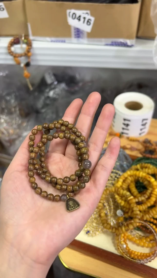 【闪购商品】维腊木（绿檀）手串未镶嵌绿檀木扎基款多圈手链[060]
