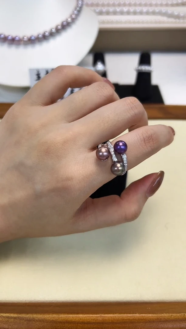 银S925镶嵌戒指淡水珍珠7MM左右无核