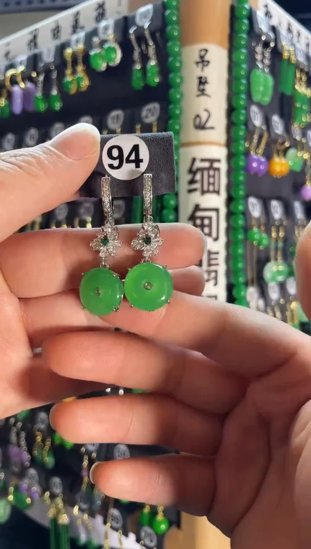 【闪购商品】翡翠耳饰银S925镶嵌老94...