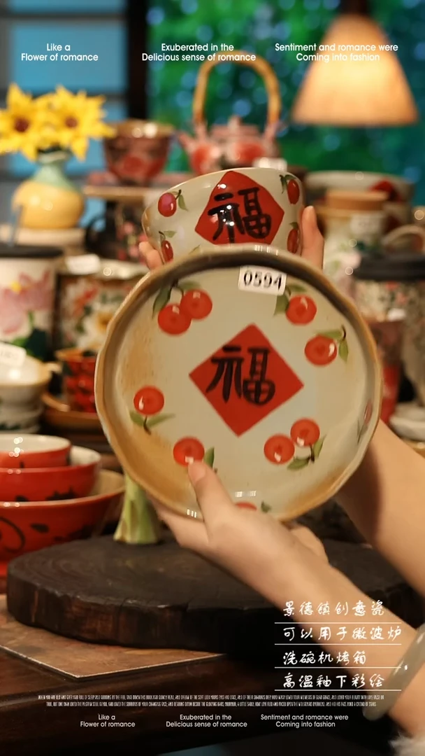 陶瓷一套景德镇高温釉下彩手工手绘款式