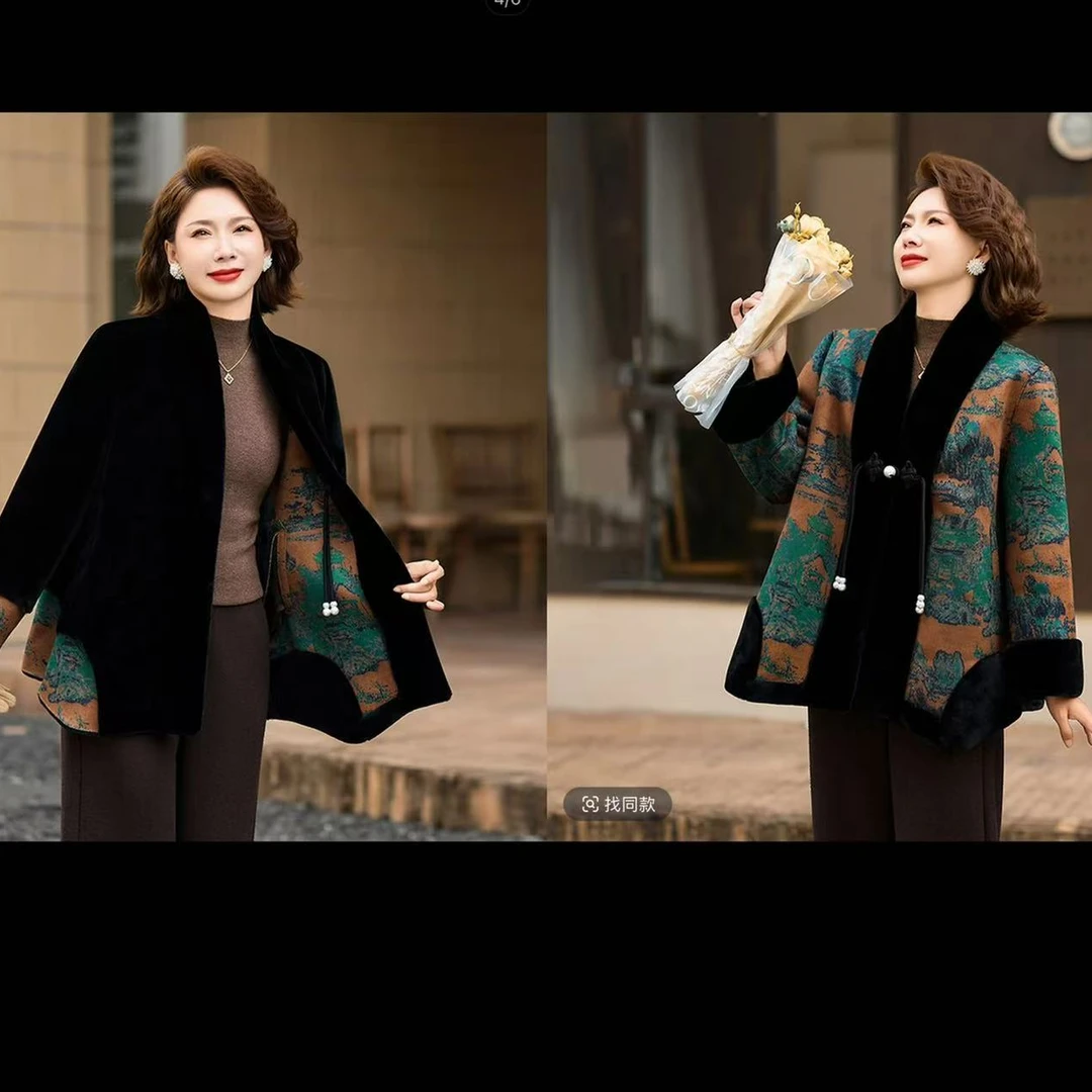 新款女士中国风山水双面款外套