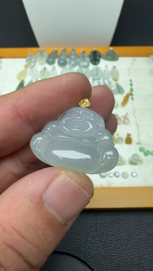 颈饰18K金镶嵌翡翠（42号）纯天然A货缅甸翡 佛公吊坠