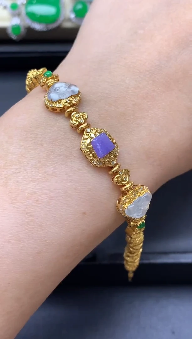 18K金镶嵌手链翡翠?**然700-中国好珍宝