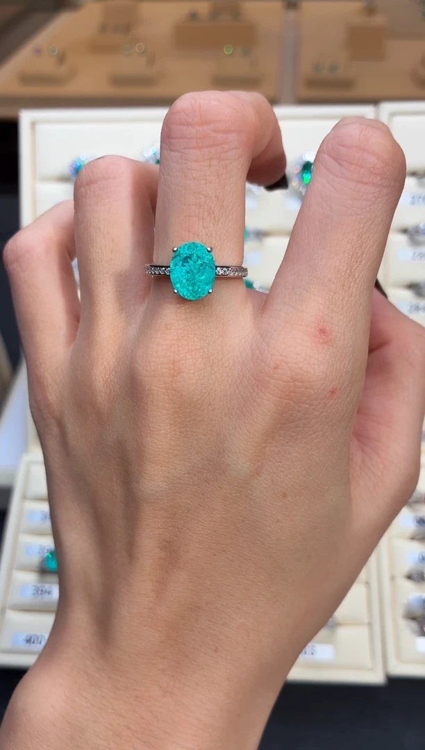 6ct碧玺（处理） 无品牌 925银 轻奢感冰裂霓虹电光蓝系列