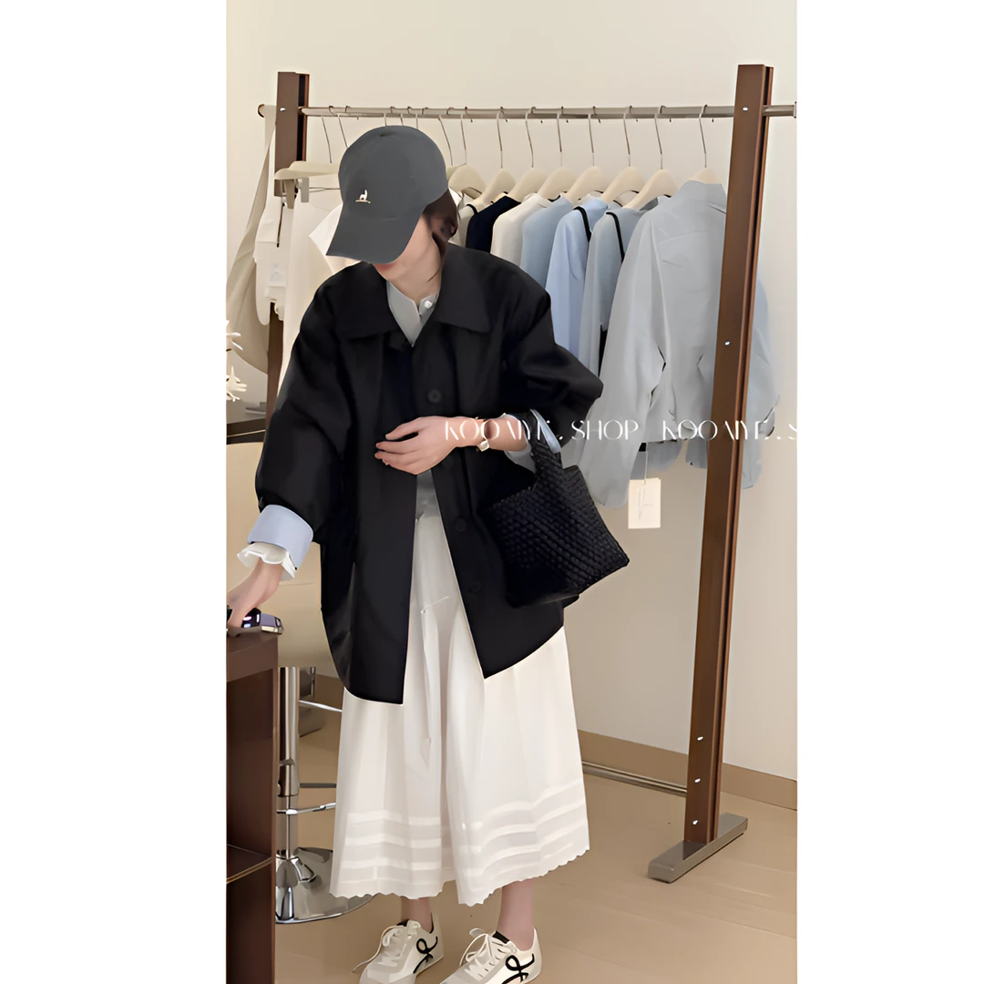 【黑金皮衣】只出不进春季新款简约休闲时尚翻领宽松长款皮衣