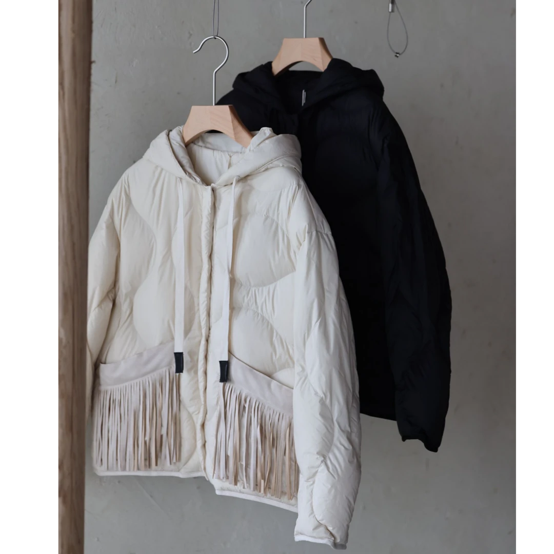 ANSHUYU原创设计秋冬新款连帽编织口袋设计羽绒服 23195