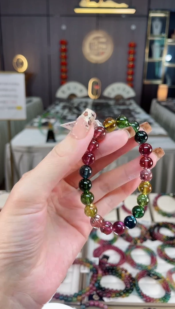 未镶嵌老矿碧玺彩单圈手串9mm+碧玺dan多样性发货一条