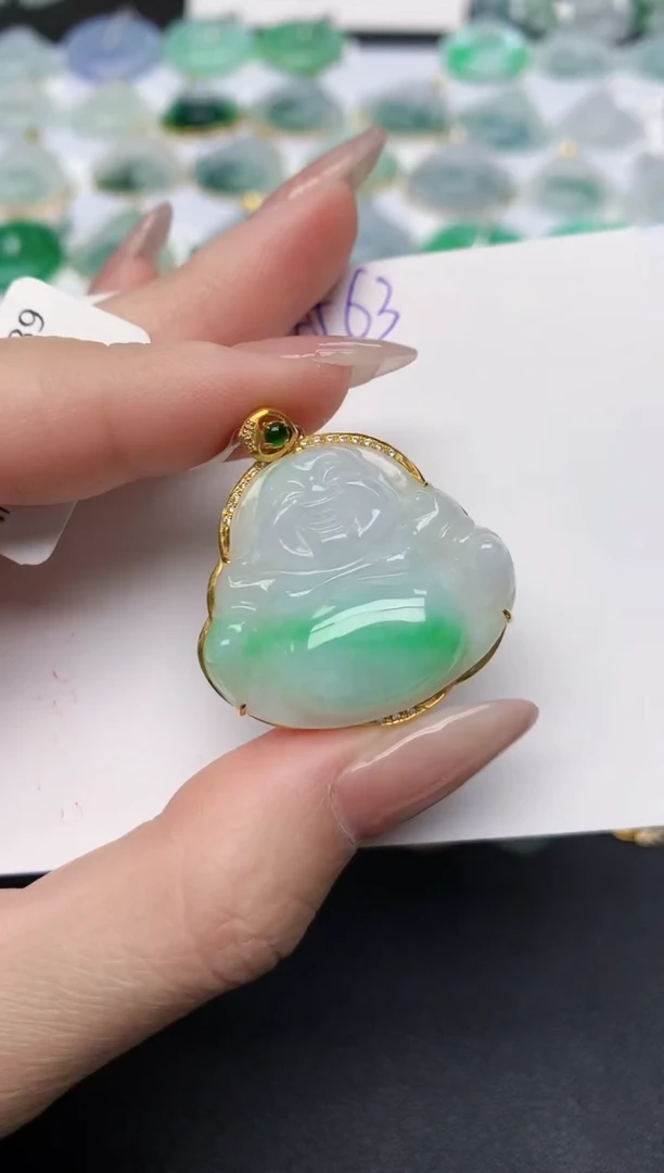 颈饰18K金镶嵌翡翠天然缅甸A货翡翠百元以上9元证书费自理