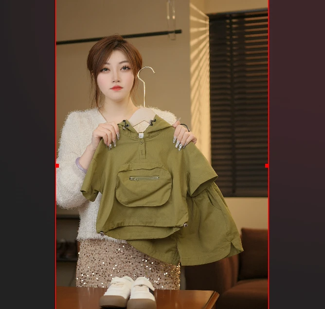 短款时尚休闲夏季小众连帽抽绳设计感30058套头韩版