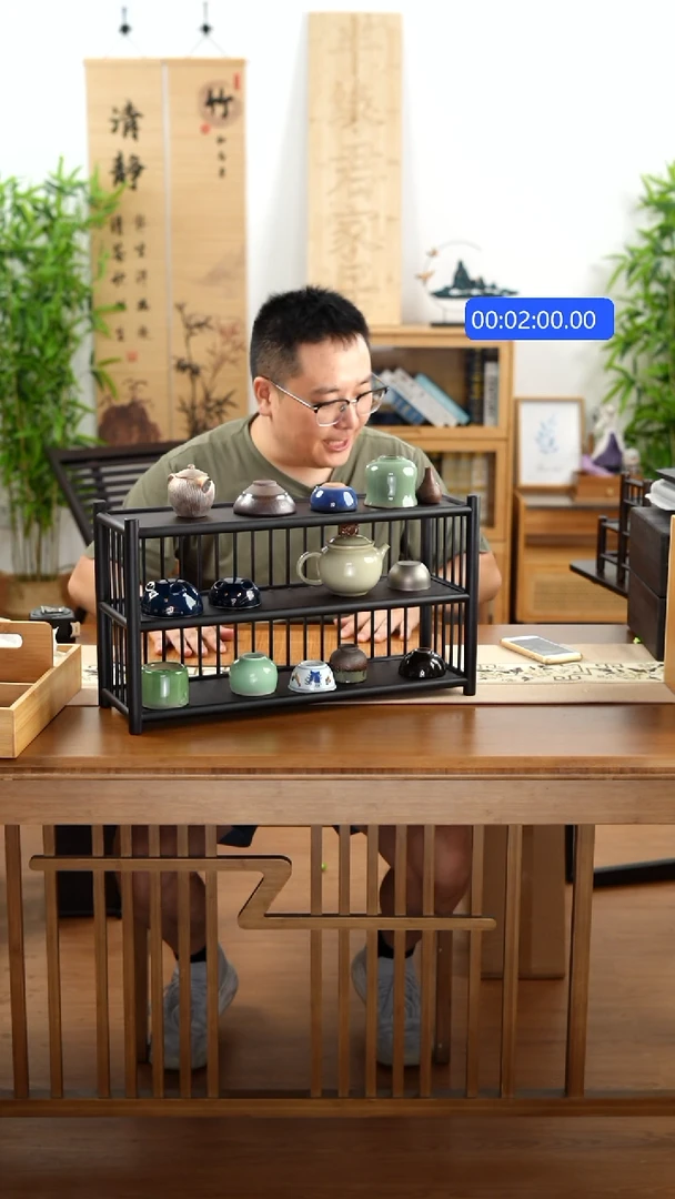 竹纯楠竹三层围栏50茶杯架