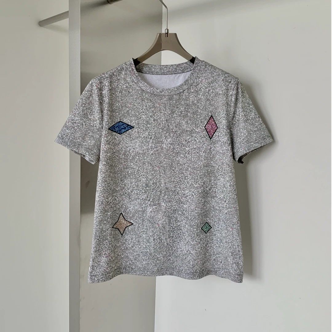 设计师款白墨印花图案印花短袖T恤女 T8731