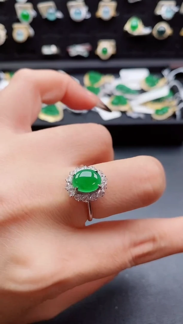 银S925镶嵌戒指翡翠1