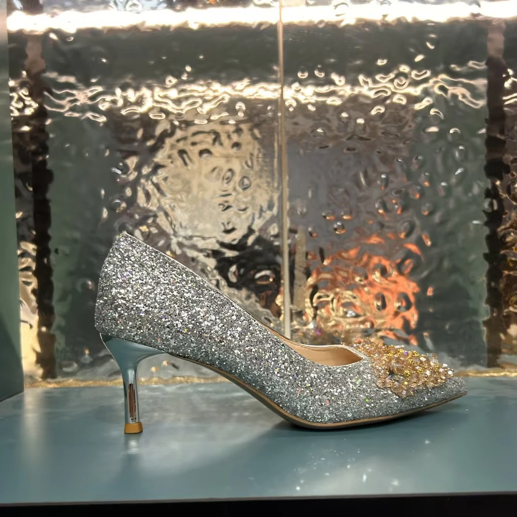 阿芙莎/ALFERSHA水晶定制7661气质尖头水晶细高跟单鞋B