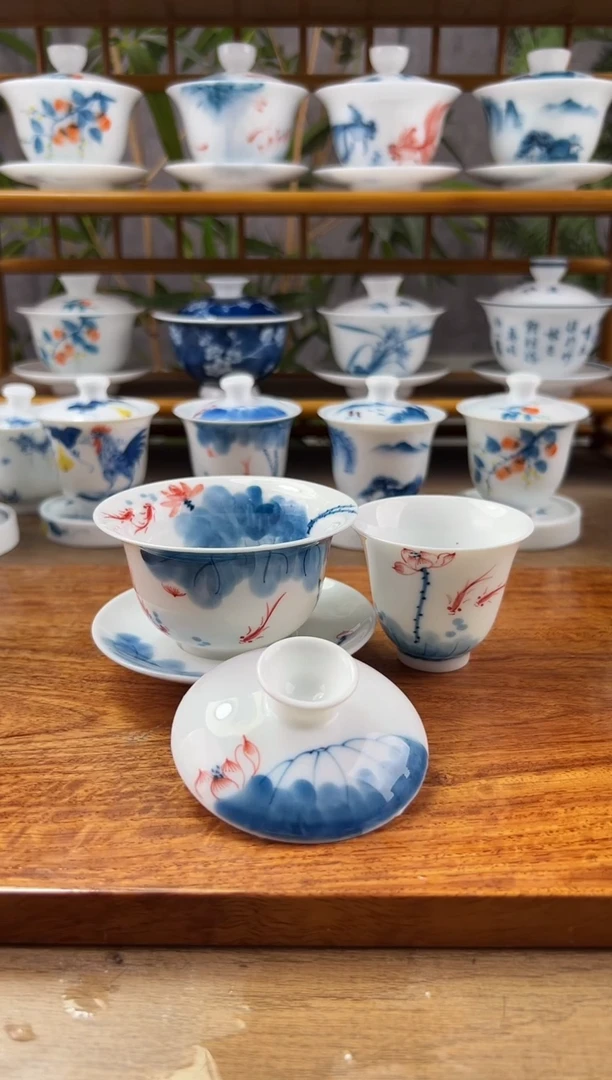 【闪购商品】微瑕线条莲130ml三才內绘+闻香杯