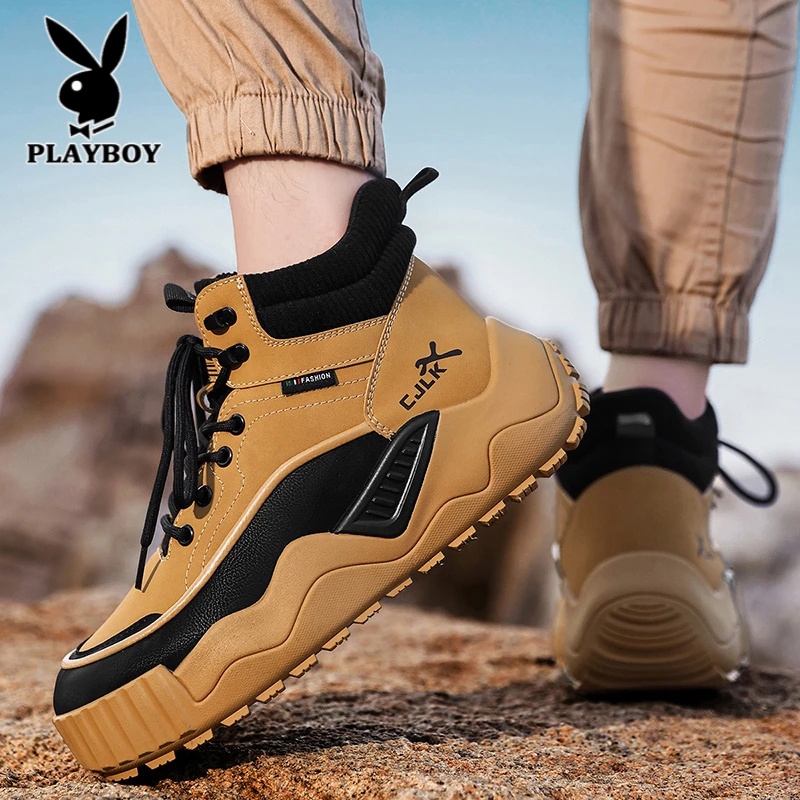 花花公子马丁靴男款2025新款冬季户外徒步运动鞋复古厚底工装男鞋