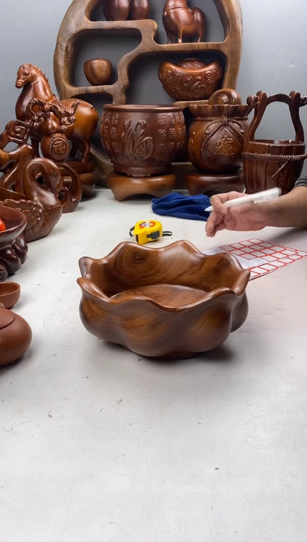 香樟木57荷花果盆/尺寸22*21*10