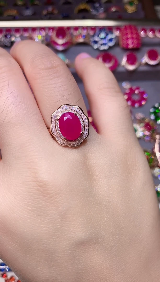 银S925镶嵌戒指红宝石...