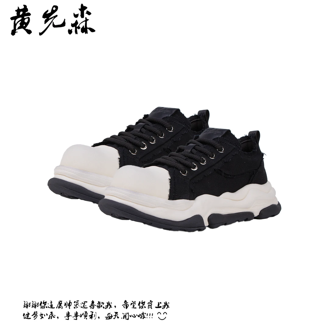 2025男鞋时尚增高小众轻便百搭厚底增高系带休闲牛仔布透气大头鞋