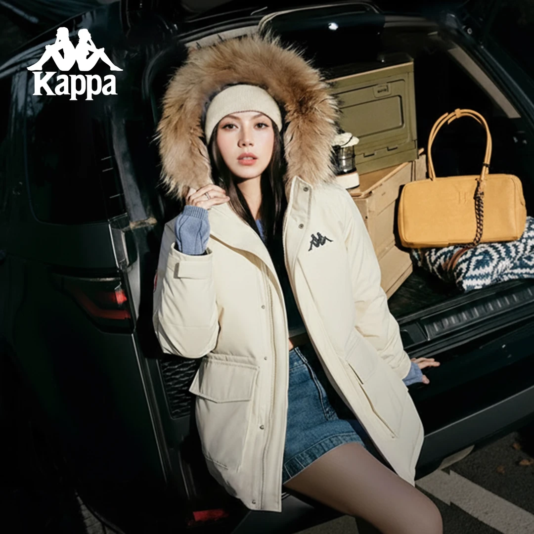 Kappa/卡帕派克羽绒服时尚连帽加厚休闲保暖冬季貉子毛领外套