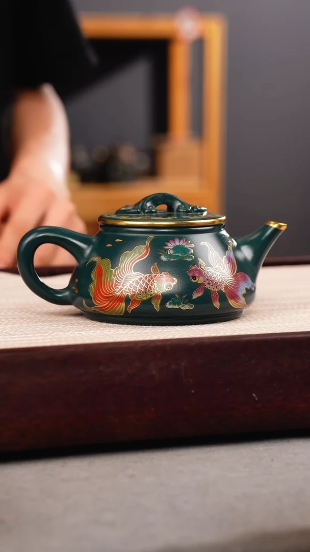 茶壶紫砂苏门答腊青 剑流石瓢 锦鲤珐琅彩