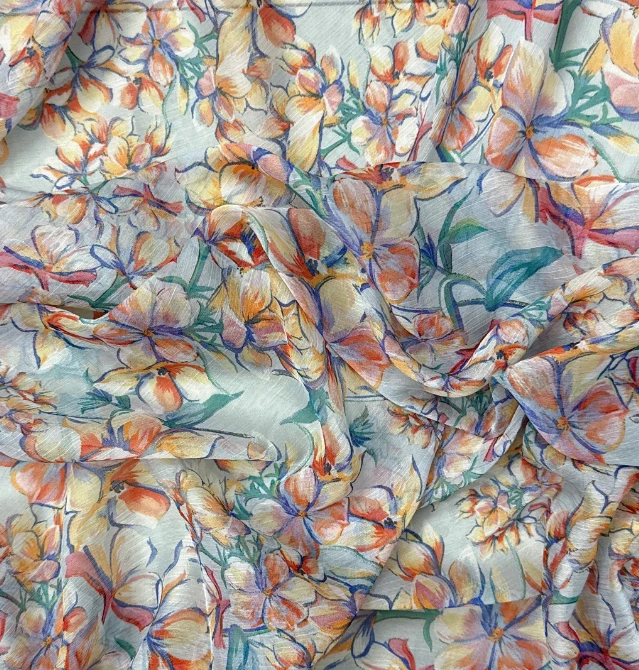 面料透的【仿真丝绉蓝底碎花】可做衬衣，连衣裙等面料