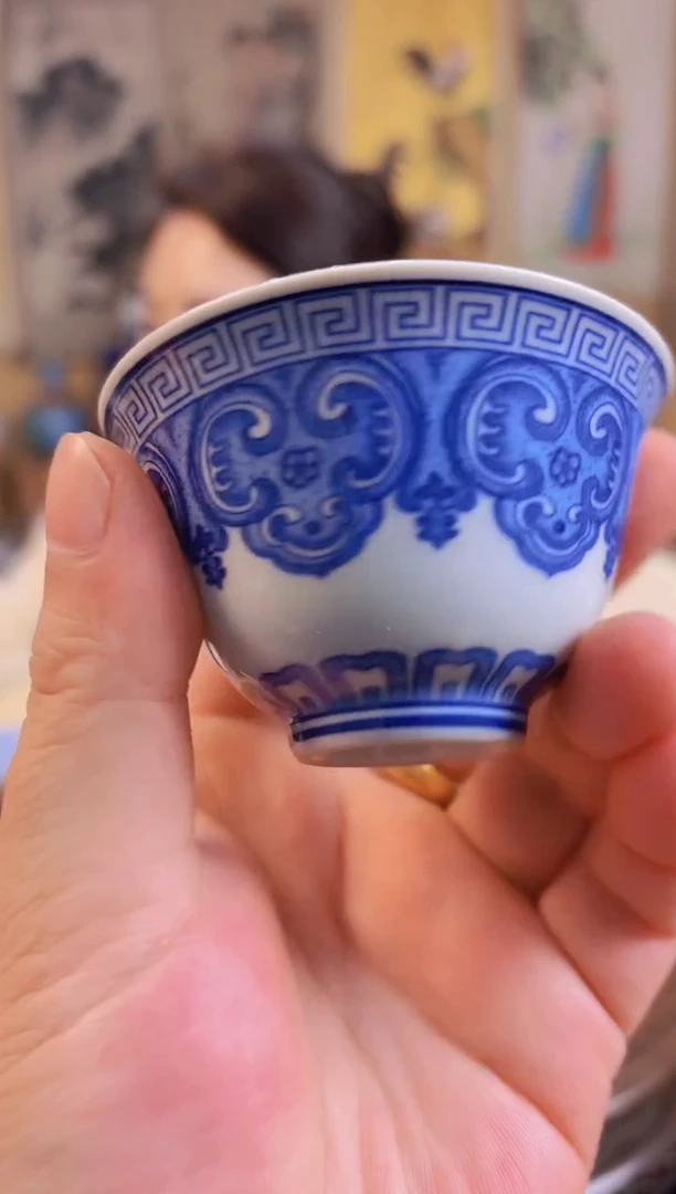 摆件瓷景德镇高端青花如意纹主人杯